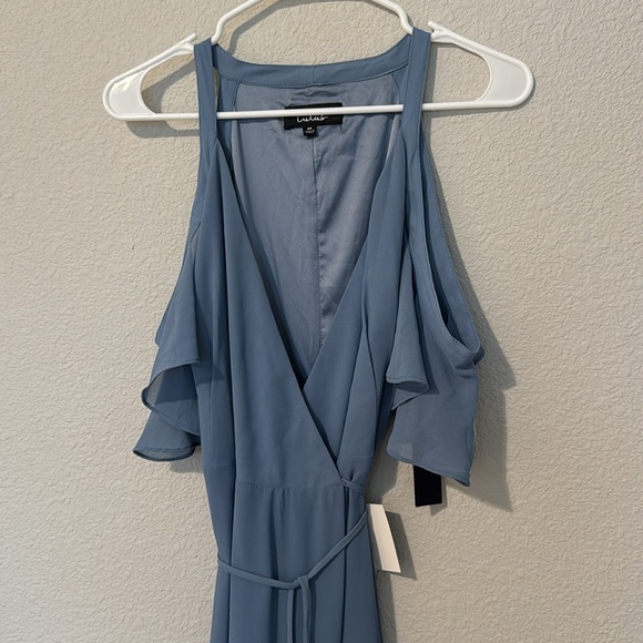 Easy Listening Slate Blue Cold-Shoulder Wrap Maxi Dress - Picture 2 of 5